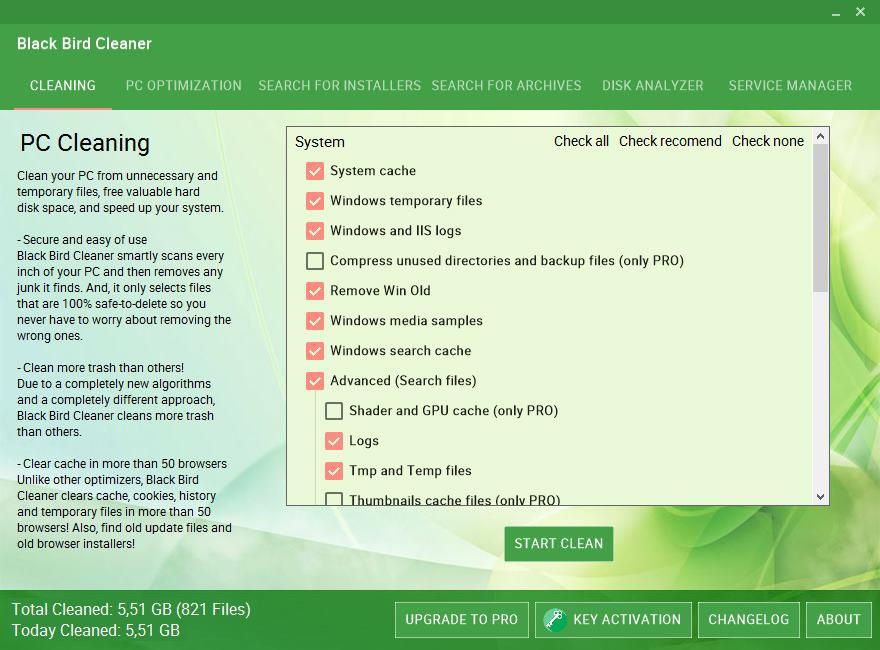 Black Bird Cleaner: Clean your PC from unnecessary and temporary files