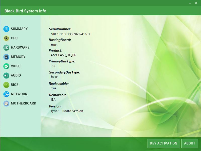 Black Bird System Information: find out the maximum information about your PC